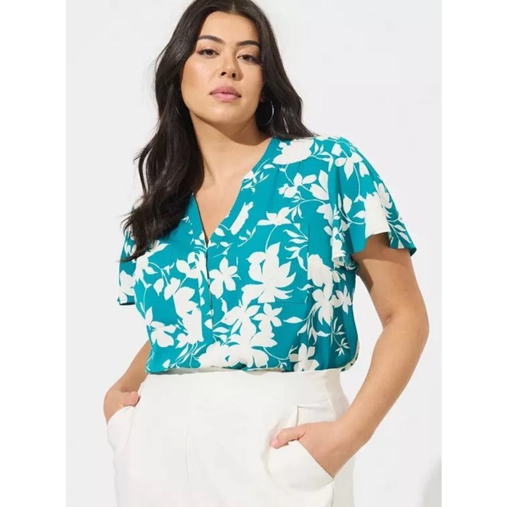Torrid Harper Studio Crepe de Chine Flutter Short Sleeve Blouse Size 2X Plus